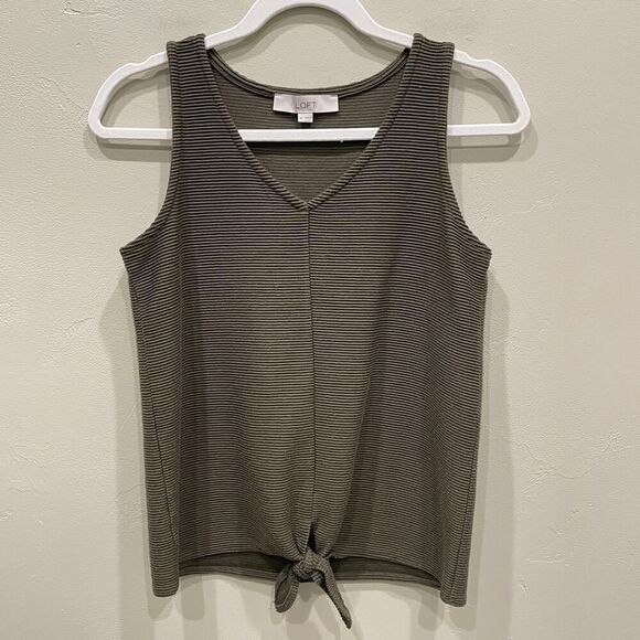 LOFT Olive Green Rib V-Neck Tie Front Tank - Size: XS - Picture 1 of 5